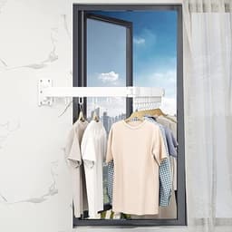 droogrek voor kleding aan de muur, droogrek voor wasgoed, ruimtebesparend intrekbaar klerenhangerrek, opvouwbaar kledingrek voor balkon, wasserij, badkamer, patio (wit) — thumbnail 4