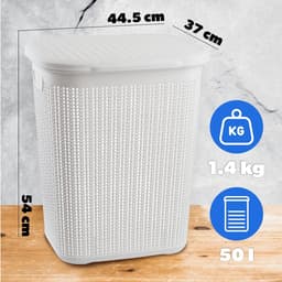 Wasmand, 50L, multifunctionele wasmand met deksel - lichte wasverzamelaar, wassorteerder van kunststof, voor badkamer, vuile kleding, speelgoed, wasmand - Wit KADAX — thumbnail 2