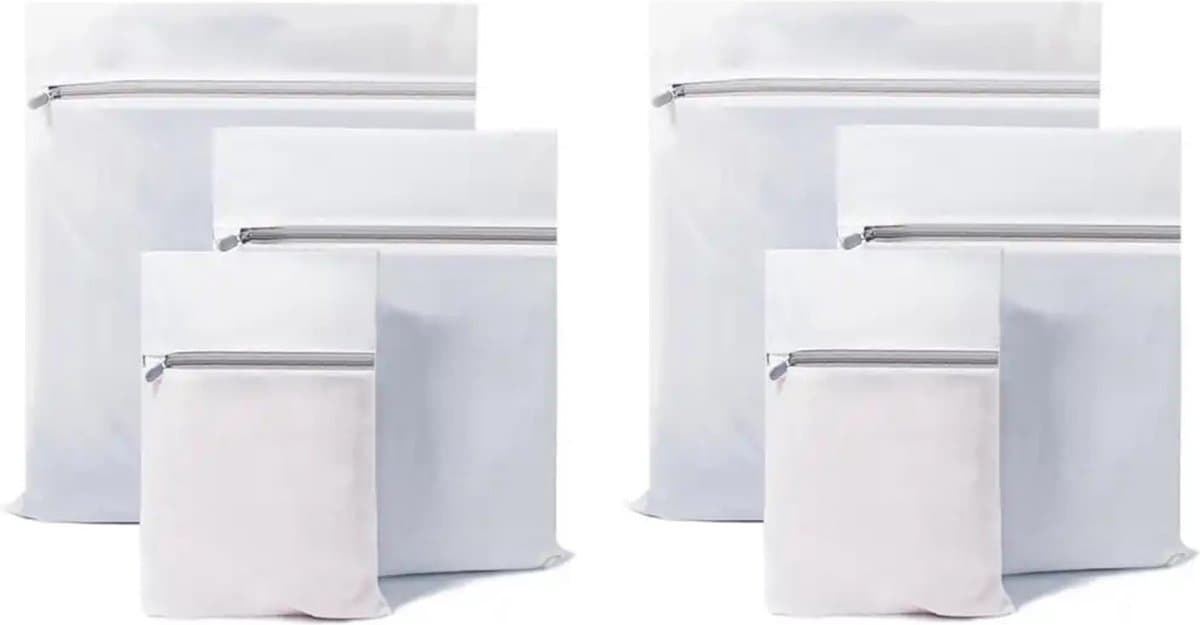 6 Stuks - Sterke Waszakken met Rits - Wasnetten Set Wit - Verschillende Formaten — afbeelding 1
