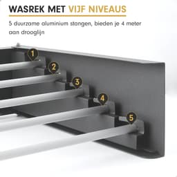 FitFusionHome Wanddroogrek – Droogrek - Inklapbaar Droogrek - Wasrek Hangend - Uitschuifbaar - Muurdroogrek - 4m Drooglengte - 80 cm - 4m Drooglengte - Zwart — thumbnail 2