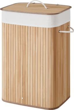 ACAZA Wasmand Met Deksel - 72 - Bamboe - Wasbare Katoenen Waszak - Handvatten - 40 x 30 x 60 cm - Natuurlijk Bruin — thumbnail 1