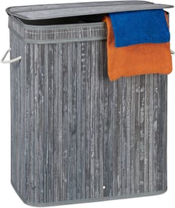 Bamboe wasmand met deksel - 2 vakken - 70 L - grijs — thumbnail 2