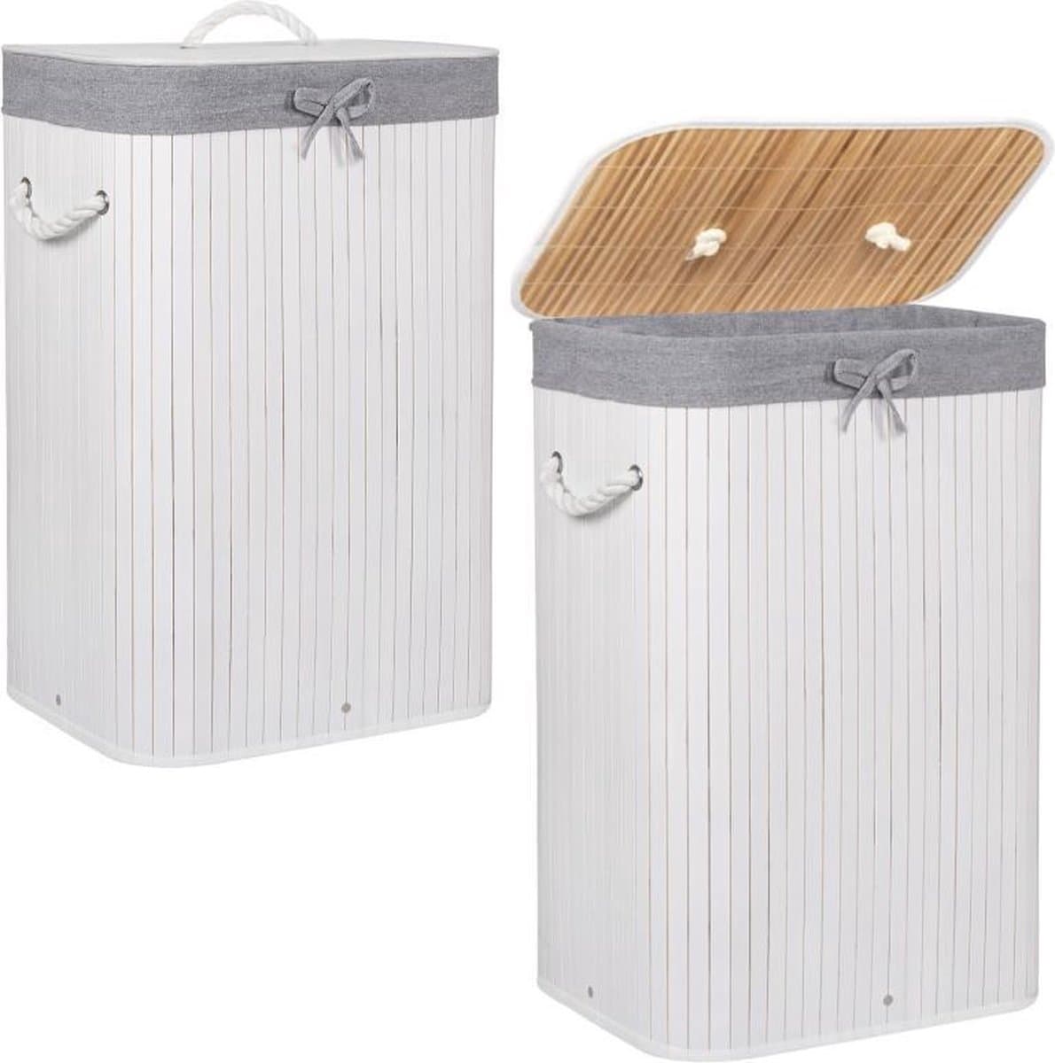 Springos Wasmand | Met Deksel | Opvouwbaar | 72 Liter | Met Uitneembare Waszak | Wasmand | Wit — afbeelding 1
