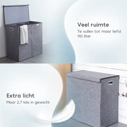 Zonovi Wasmand – Drie Vakken Met Deksel – 3 in 1 Wasmand - Sorteer Wasmand - Opvouwbaar – Wassorteerder – Dichte Wasmand - Dubbele Wasmand – Laundry Basket – Wasbox – Organizer Kleding - Stof – Grijs – 110L — thumbnail 5