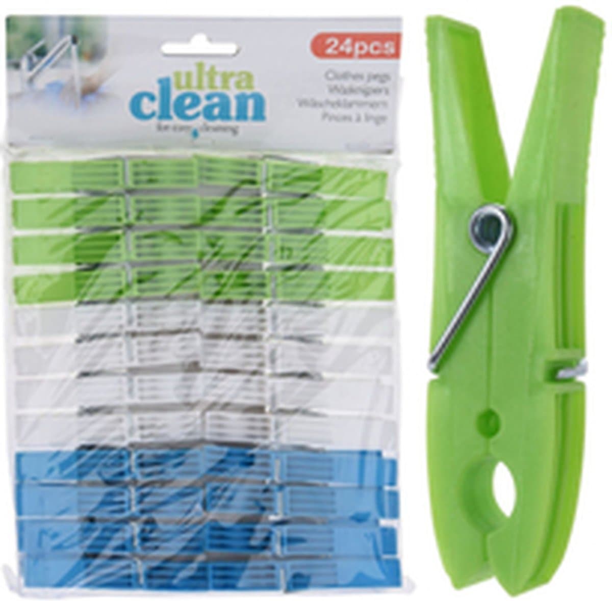 Wasknijpers 24 stuks - Groen / Wit / Blauw - Kunststof / Metaal - 24 stuks - Wassen - Knijpers - Knijper - Wasknijpers — afbeelding 1