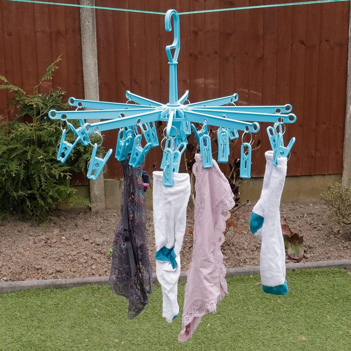 Mini-droogmolen - Turquoise - 20 wasknijpers - Compact — afbeelding 1
