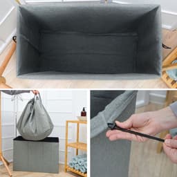 85L Wasmand met Gewatteerd Deksel - 62x31x45 Bank met Stevig Houten Frame - Wasverzamelaar Groot — thumbnail 3