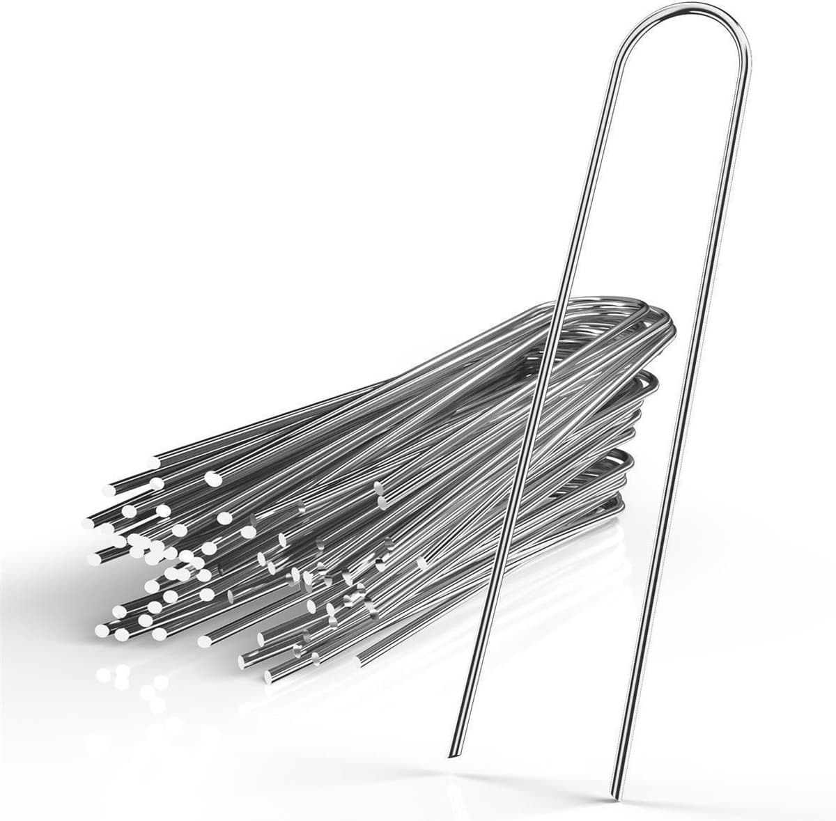 Intirilife 100 x grondanker 200 x 25 x 3,4 mm gemaakt van gegalvaniseerd roestvrij staal - onkruidvlies bevestiging grondnagel weerhaak — afbeelding 1