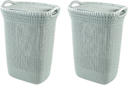 Curver Knit Wasmand met deksel - 57 l - Set van 2 - Misty Blue — thumbnail 1