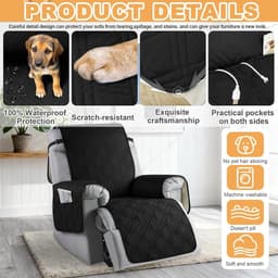 Verstelbare Stoelhoes met Opbergzakken, Rekbare Bescherming voor Relaxfauteuil met Armleuningen, Zwart, Ideaal voor Woonkamer en TV-kamer — thumbnail 5