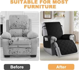 Verstelbare Stoelhoes met Opbergzakken, Rekbare Bescherming voor Relaxfauteuil met Armleuningen, Zwart, Ideaal voor Woonkamer en TV-kamer — thumbnail 2