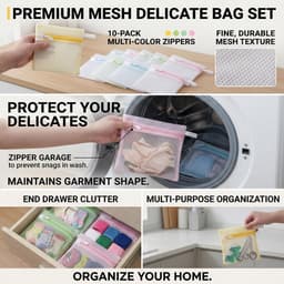 10 Kleine Waszakken voor Wasmachine, 13 x 12 cm Wasnet met Honingraatstructuur en Verborgen Rits, Fijne Was Organizer voor Sokken Lingerie Reizen en Opbergen — thumbnail 4