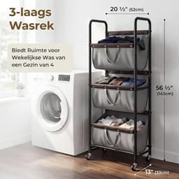 JCP® Wasmand - Wasmand 3 Vakken - Wasmanden - Grijs - 53cm x 33cm x 139cm — thumbnail 5