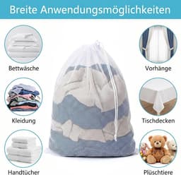 Waszakken 70 x 90 cm, fijnmazige waszak wasmachine met trekkoord, groot wasnet voor wasmachine, herbruikbare waszak voor beddengoed, knuffeldieren en kleding (wit) — thumbnail 5