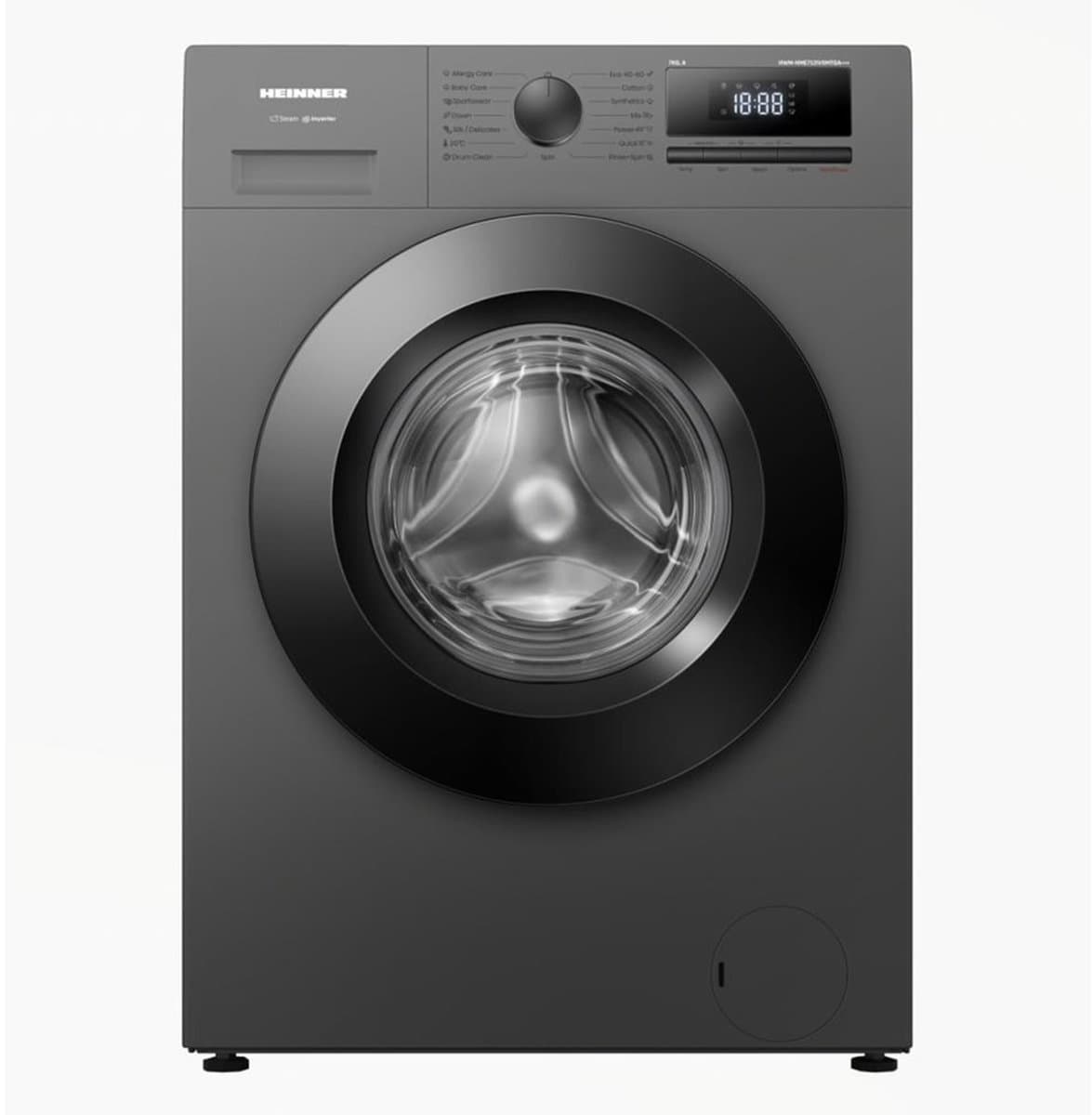 Heinner HWM-HME712IVSMTGA+++ Wasmachine – 7 kg – 1200 RPM – Energieklasse A – Inverter Motor – 15 Programma’s – Stoomprogramma’s – 15 Min Snelprogramma – Digitaal Display – Kinderslot – Titaniumgrijs — afbeelding 1