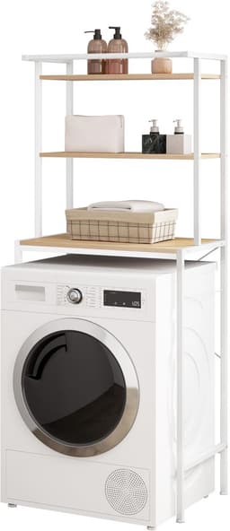 Wasmachine Rek met 3 Planken – Ruimtebesparend – Handdoekhouder – Metaal en Hout – 67 x 40 x 162 cm — thumbnail 3
