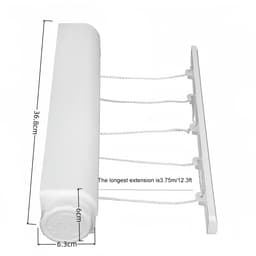 1 stuk - uittrekbare waslijn - elastische drooglijn - ophang‑wasrek - automatisch intrekbare waslijn met veermechanisme - 5 touwen - afmetingen 36,8 x 6,3 x 6 cm - Geschikt om kleding te drogen op het balkon - willekeurig roze of blauw — thumbnail 5