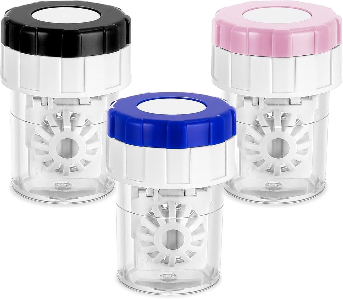 3 Stuks Handmatige Contactlens Wasmachine - Draagbare Rotatie Reinigingscontainer voor Dagelijks Gebruik in Roze, Zwart en Blauw — afbeelding 1