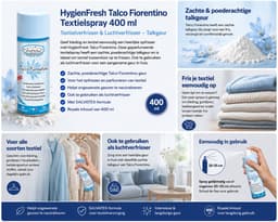 HygienFresh Talco Fiorentino Textielspray 400 ml – Textielverfrisser & Luchtverfrisser – Talkgeur — thumbnail 2