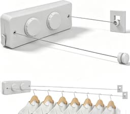 Intrekbare Waslijn - Dubbele Lijn - Wassen Drogen - Ruimtebesparend Design - 2 x 5.2 Meter - Wit — thumbnail 1