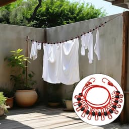 Dailygoods - Waslijn camping, reiswaslijn met 12 stuks klemmen en opbergtas, draagbare uittrekbare waslijn voor outdoor, tuin, reizen, drogen in de open lucht — thumbnail 5