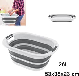 Opvouwbare Wasmand 26L 53x38x23 cm - Inklapbare Wasmand met Handgrepen - Kunststof Wasgoedmand - Opbergmand voor Badkamer, Camping en Huishouden - Grijs met Wit — thumbnail 1