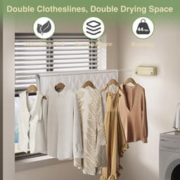 Waslijn Uittrekbaar - Dubbele Lijn - Kleding Drogen - Verstelbare Spanning - 4.2 Meter - Goud — thumbnail 3