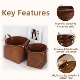 Dailygoods - Lichtgewicht en duurzame kunstmatige rotan opbergmand, speelgoeddoos, wasruimte, deken, moderne woondecoratie, geweven mand met handvat, tweedelige set 25 cm x 25 cm — thumbnail 4