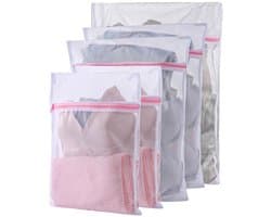 Dailygoods- Wasnet 5 Stuks - Fijnmazig Beschermnet - Waszakken met Ritssluiting - Opvouwbaar - Polyester - 3 Maten (30x40 cm, 40x50 cm, 60x60 cm) - Waszak
