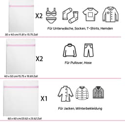 Dailygoods- Wasnet 5 Stuks - Fijnmazig Beschermnet - Waszakken met Ritssluiting - Opvouwbaar - Polyester - 3 Maten (30x40 cm, 40x50 cm, 60x60 cm) - Waszak — thumbnail 4