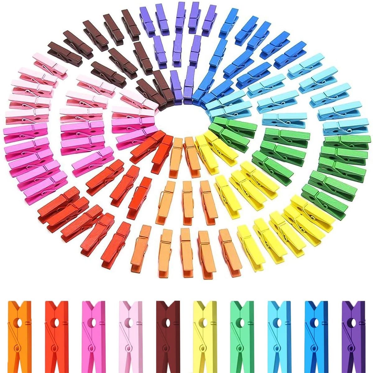 Dailygoods- Wasknijpers 100 Stuks - Kleine Houten Wasknijpers - Kleurrijke Mini-Klemmen - Voor Foto's/Ansichtkaarten - Decoratie/Huisdecoratie — afbeelding 1