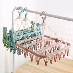 Dailygoods- Droogrek Opvouwbaar met 32 Clips - Druppelhanger - Verstelbare Haken - Kunststof - Voor Sok/Handdoek/Baby Kleding - Eenvoudige Opslag - Wasrek — thumbnail 3