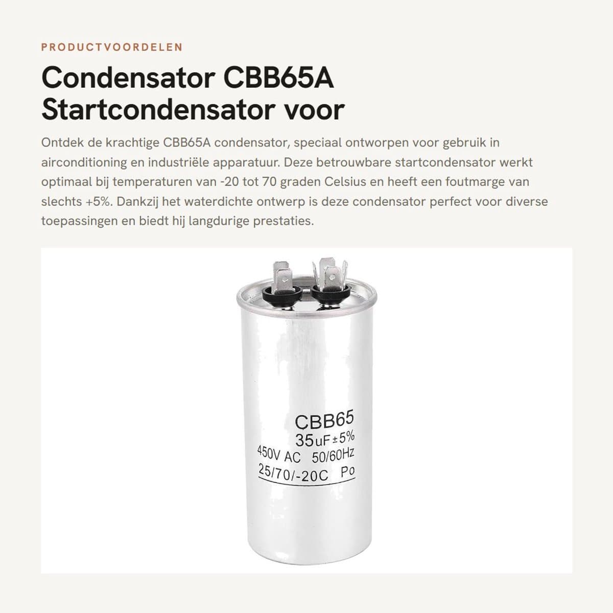 Dailygoods - Condensator - CBB65A - Startcondensator voor airconditioning - 450V - 35UF - Waterdicht en betrouwbaar - Ideaal voor industriële apparatu... — afbeelding 1