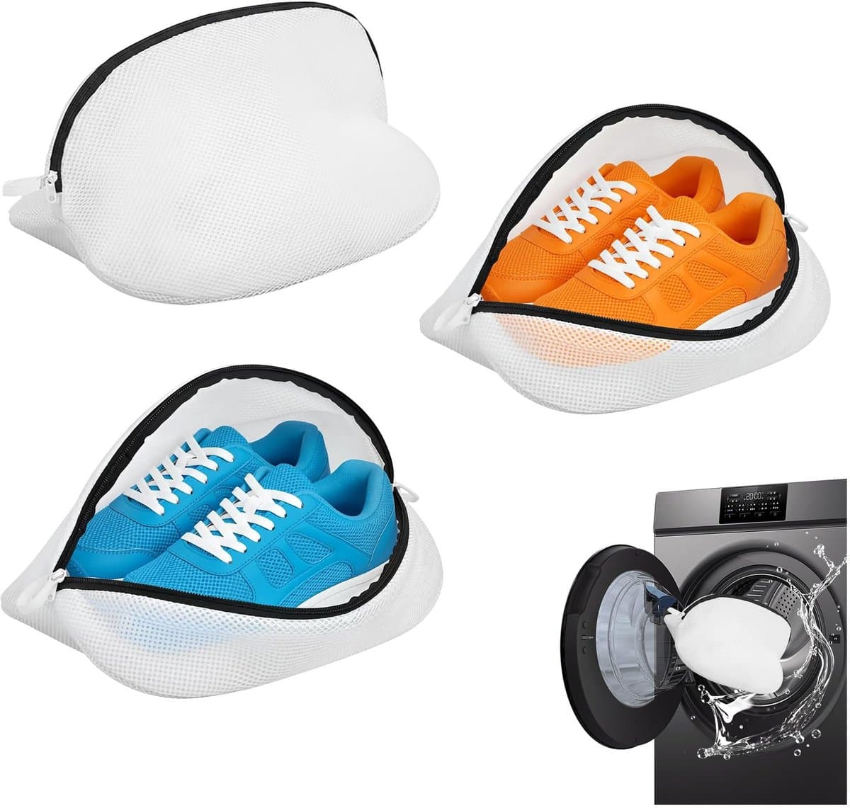 Dailygoods- Schoenwaszak Set van 3 - Herbruikbare Waszak - Geschikt voor Sportschoenen/Sokken - Versterkt Net - Afmetingen 45x30x30 cm - Duurzaam Polyester — afbeelding 1