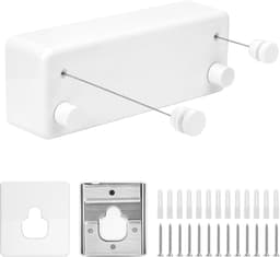 SnelShoppen - Uitrekbare Waslijn 4.2m, Wandmontage, Wit, Twee Lijnen voor Balkon, Wasruimtes, Duurzaam, Aluminium en Roestvrijstalen Kabel — thumbnail 1