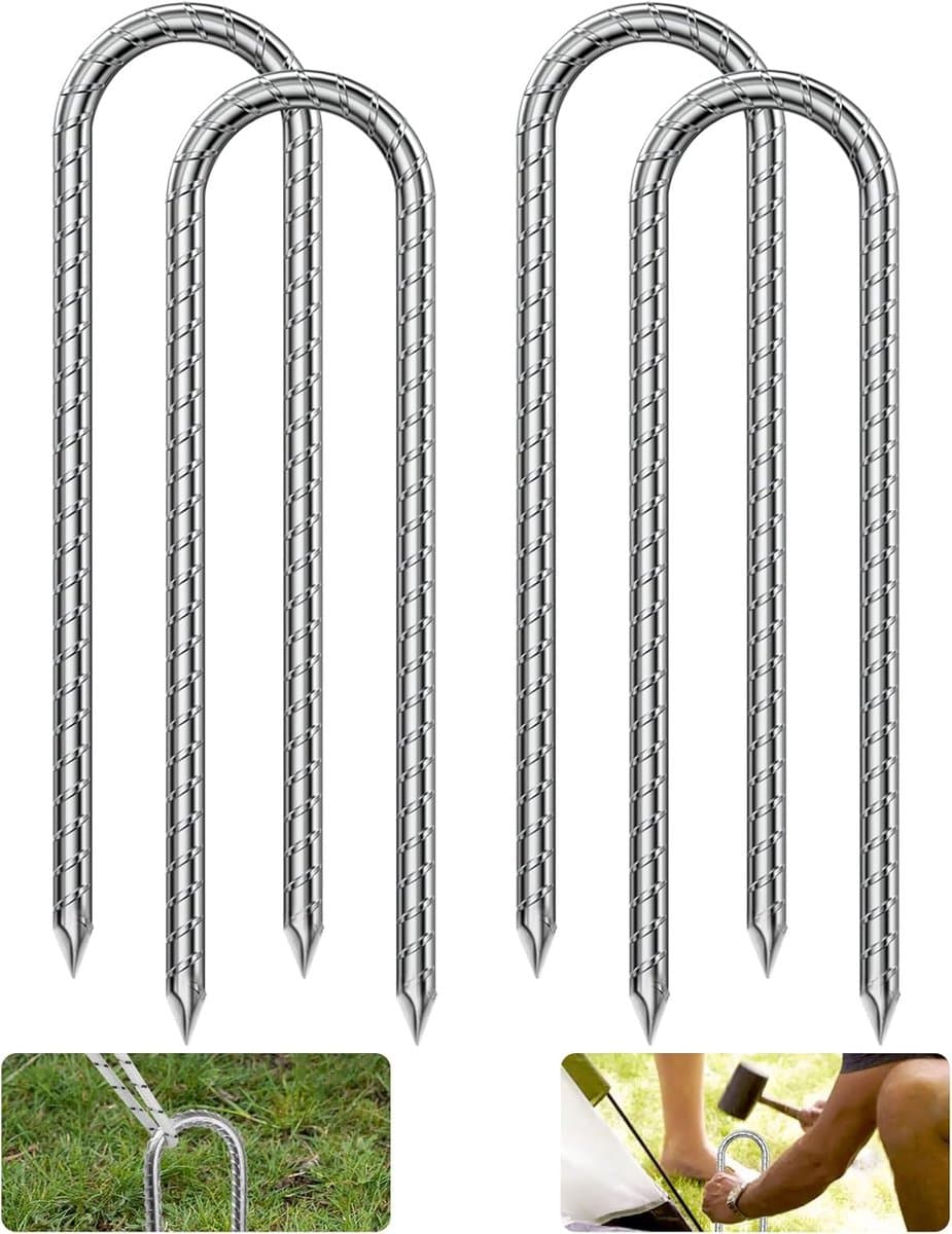 SnelShoppen - Sterke U-vormige tentpinnen, set van 4, ideaal voor camping, tuin, feesten, stevig staal, weerbestendig en eenvoudig te gebruiken — afbeelding 1