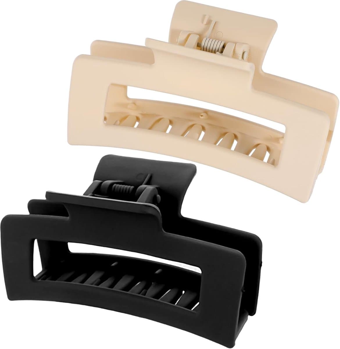Set van 2 Vierkante Klemmen voor Medium Haar, 8.5 cm, Mat, Antislip, Sterke Grip, Haaraccessoires voor Vrouwen en Meisjes in Zwart en Beige — afbeelding 1