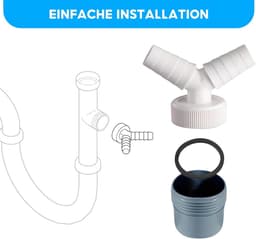 SnelShoppen - Afvoeraansluitset Wasmachine, 3 Stuks Afvoer Y-Adapter, Dubbele Aansluiting voor Vaatwasser, Droger, Wasmachine van Duurzaam Kunststof — thumbnail 3