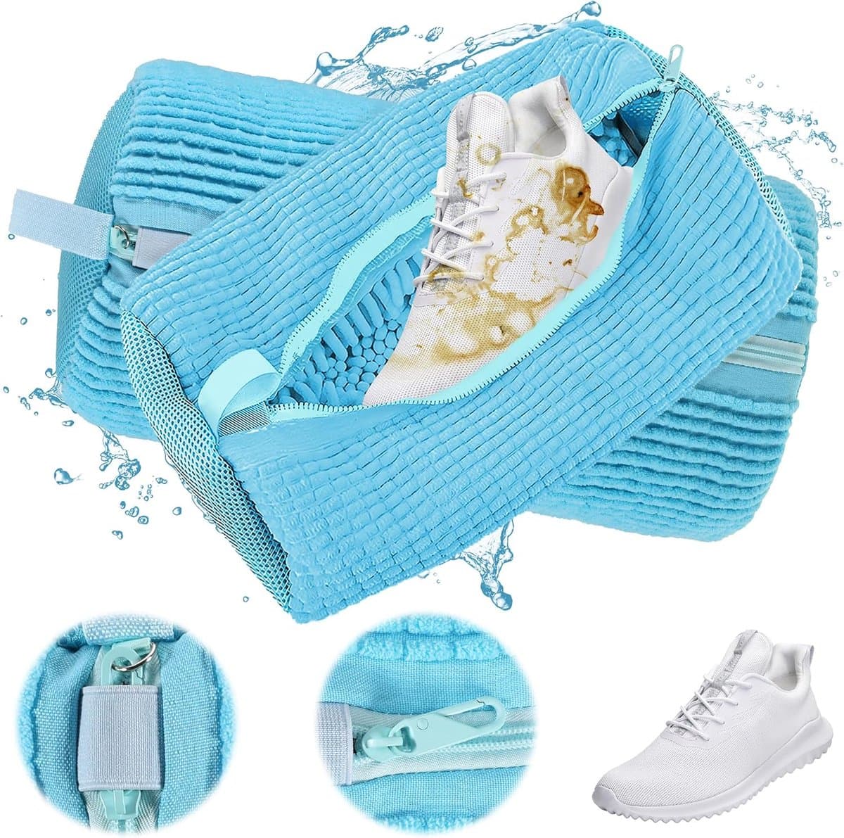 SnelShoppen - 2 stuks schoenenwaszak, waszak voor schoenen met verborgen rits, blauw, geschikt voor in de wasmachine, ideaal voor sneakers en sportsch — afbeelding 1