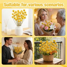 Gedroogde bloemen, 43 cm, geel, natuurlijke Craspedia gedroogde bloemen, natuurlijke droge plant voor doe-het-zelf bloemstukken, bruiloft, hoge vaas — thumbnail 3