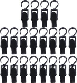 20 stuks hoedklemmen met kleerhangerhaken, draaibare haak, voor het ophangen van hoed, kleding, sjaal, sokken, handdoek (zwart) — thumbnail 1