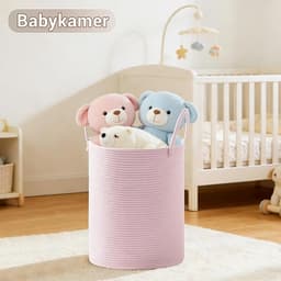 Extra Grote Geweven Katoenen Touw Wasmand 100L - Opvouwbare Opbergmand Met Handvatten - Decoratieve Wasverzamelaar Voor Kleding, Dekens, Speelgoed En Huishoudelijke Opslag - Zachte Katoenen Mand (Roze) — thumbnail 3