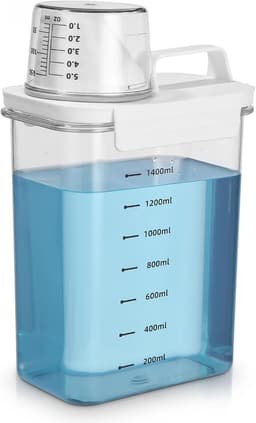 SnelShoppen - Airtight Waspoederdispenser met Maatbeker, 1800ml Transparante Wasmiddeldoos, Multifunctionele Opbergcontainer voor Waspoeder en Wasparf — thumbnail 1