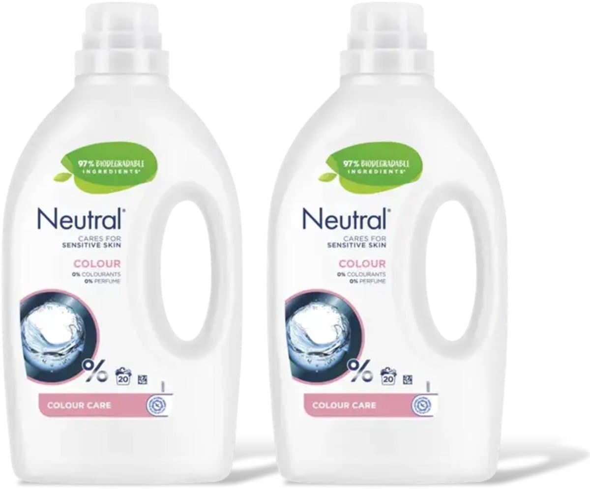 Neutral - Vloeibaar Wasmiddel - Kleur - Parfum vrij - 2 flessen - 40 wasbeurten - Voordeelverpakking | Cares for Sensitive Skin | 2 x 1000ml — afbeelding 1