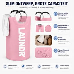 BOTC Wasmand - Waszak - Laundry basket - Wassorteerder - 38x63 cm - waszak vouwbaar - draagbaar wasbox - Roze — thumbnail 4