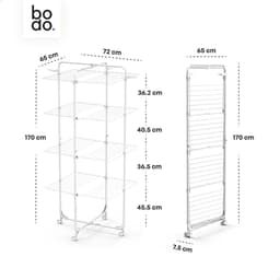 Droogtoren 42m - Droogrek inklapbaar 4 lagen met wielen - Wit - Bodo — thumbnail 2