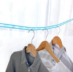 Winddichte waslijn - 2 stuks - 500 cm - Draagbare waslijn - Antislip en winddichte waslijn - Kunststof waslijn - Gaasontwerp - Geschikt voor buitenactiviteiten - Geschikt voor het drogen van kleding, dekens, enz. - Blauw + Groen — thumbnail 5