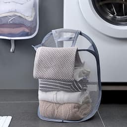 Vouwbare Wasmand 40 x 29.5 cm in Wit en Grijs, Set van 2 - Wandmontage Waszak voor Organiseren van Speelgoed en Kleding in Kinderkamer — thumbnail 2