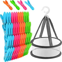 Wasknijpers met Mandje - Kleurmix - 7,3 x 1,4 x 3 cm - Windbestendige Plastic Wasknijpers met Antislip Grip - Voor Kleding en Huishoudelijk Gebruik — thumbnail 1