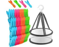 Wasknijpers met Mandje - Kleurmix - 7,3 x 1,4 x 3 cm - Windbestendige Plastic Wasknijpers met Antislip Grip - Voor Kleding en Huishoudelijk Gebruik